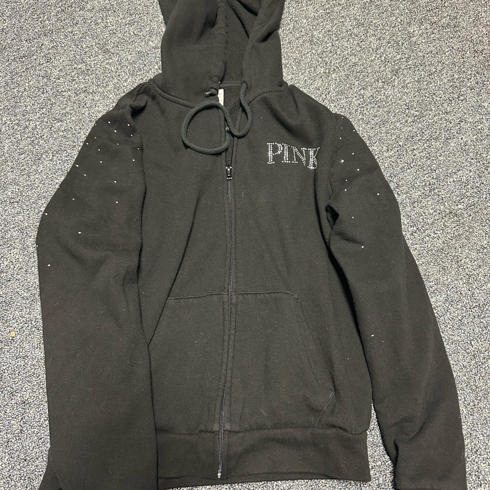 Black Hoodie with Rhinestone Details